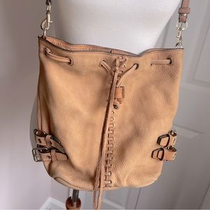 Rebecca Minkoff Moto Bucket Crossbody Leather Almond Bag